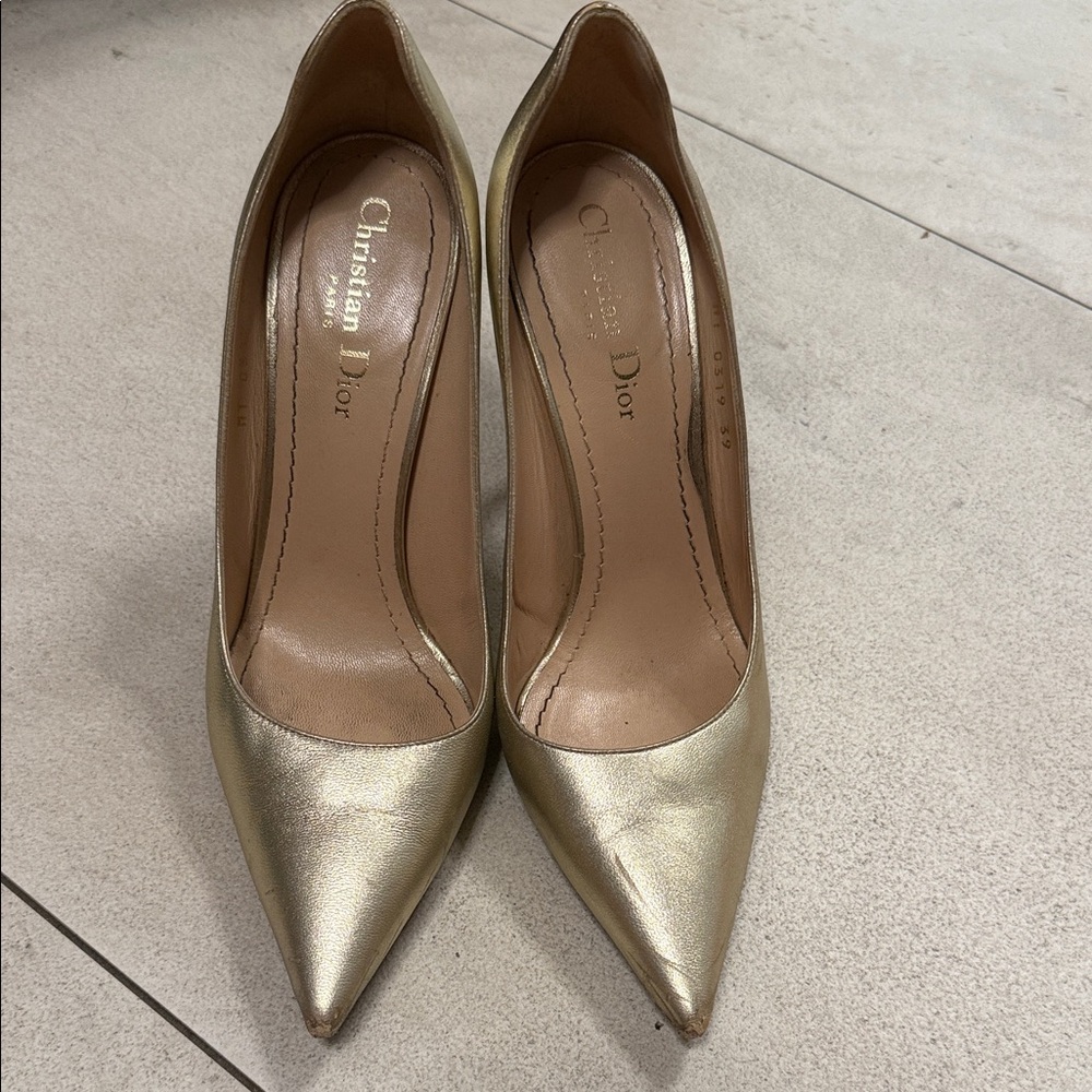 Dior Shimmering Gold Pointed Heels